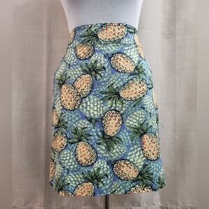 Talbots Petites Women's Skirt Blue Green Pineapple Print Pockets Pencil Size 8P